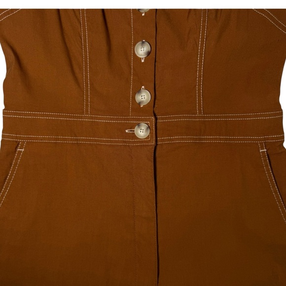 Maeve Anthropologie Colette magic fabric linen stretch jumpsuit bronze NWT 10 - Picture 9 of 16